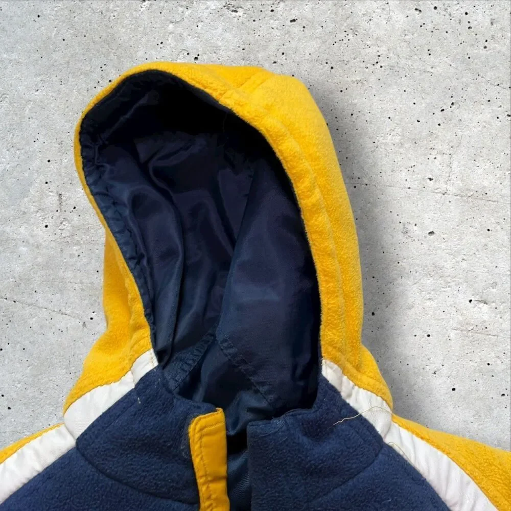 Kids Nike Hooded Jacket Yellow Blue Reversible Fleece Winter Coat Youth L y2k